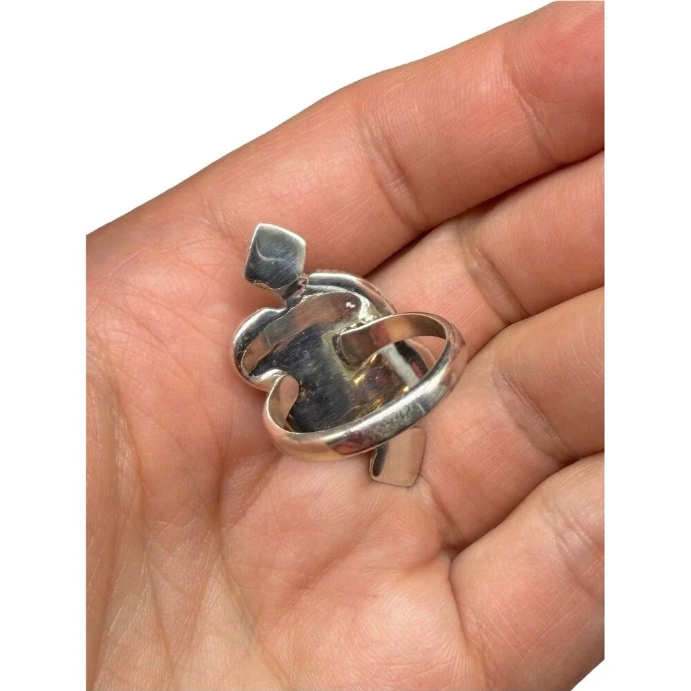 Kingman Copper Turquoise Ring Solid 925 Sterling Silver Adjustable Size 7 - 9